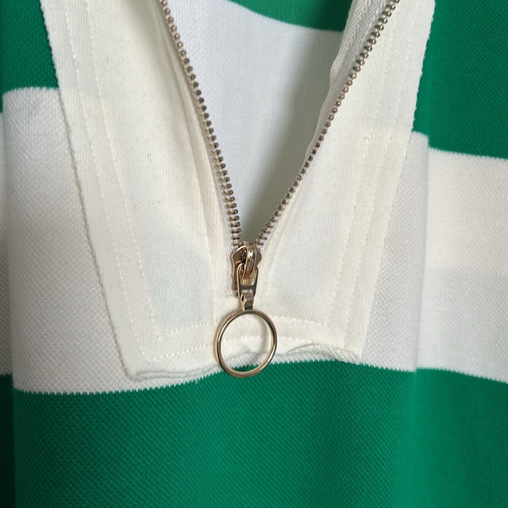 π Green & Cream Striped Rugby Shirt Partial Zip-Up Size 2XL New Without Tag - Picture 14 of 14